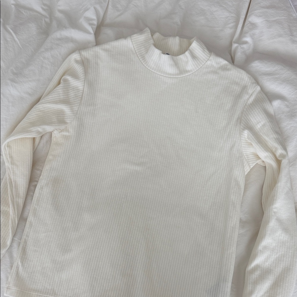 Uniqlo Cream Heat Tech Ribbed Long Sleeve Top